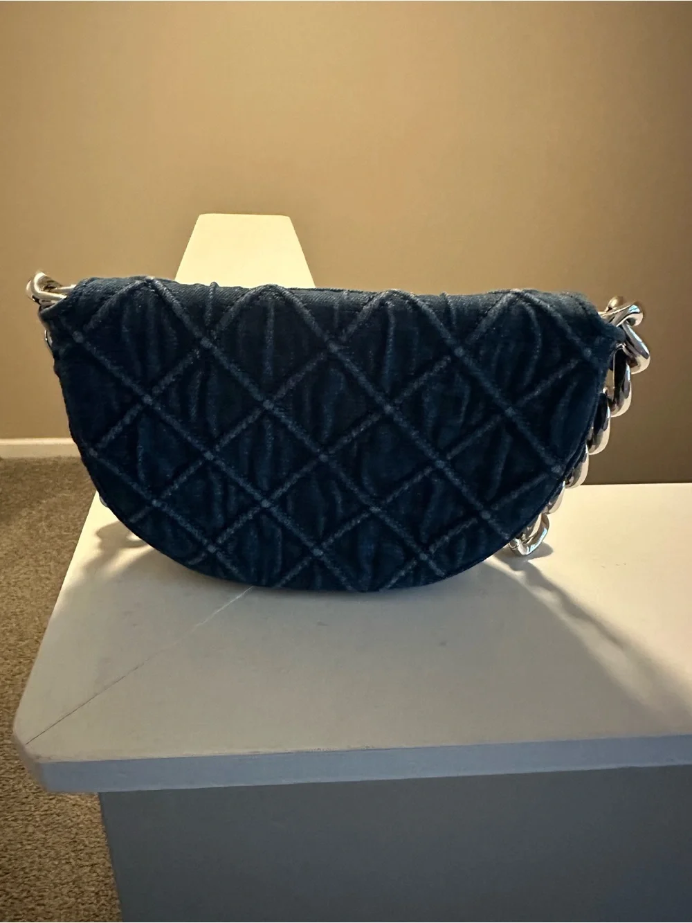 Tory Burch Quilted Denim Crossbody Bag with Chunky Chain